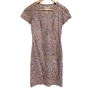 JS Collections Cap Sleeve V-Neck Cocktail Dress Mauve Purple Lace Sparkle
